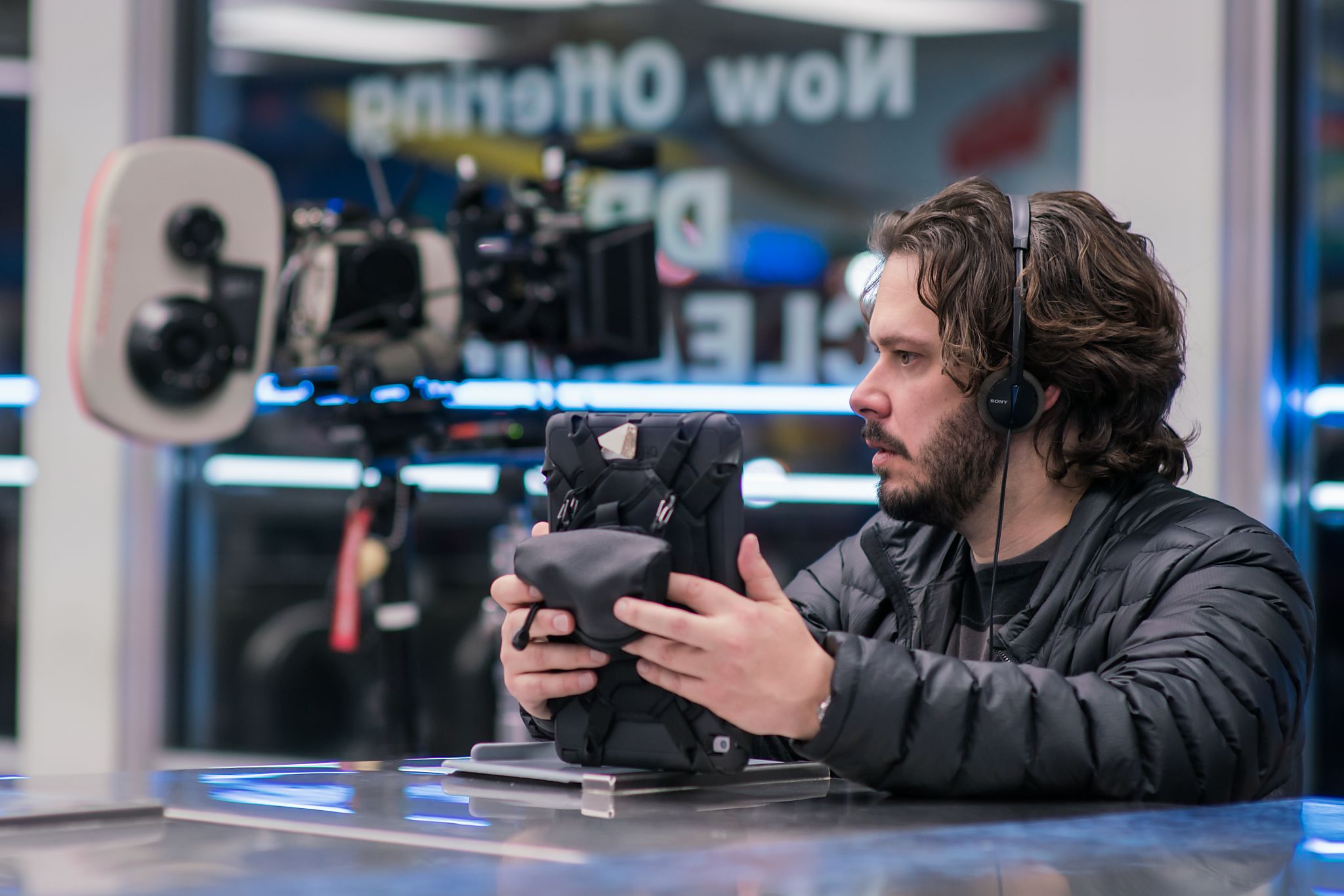 Director Edgar Wright on set.