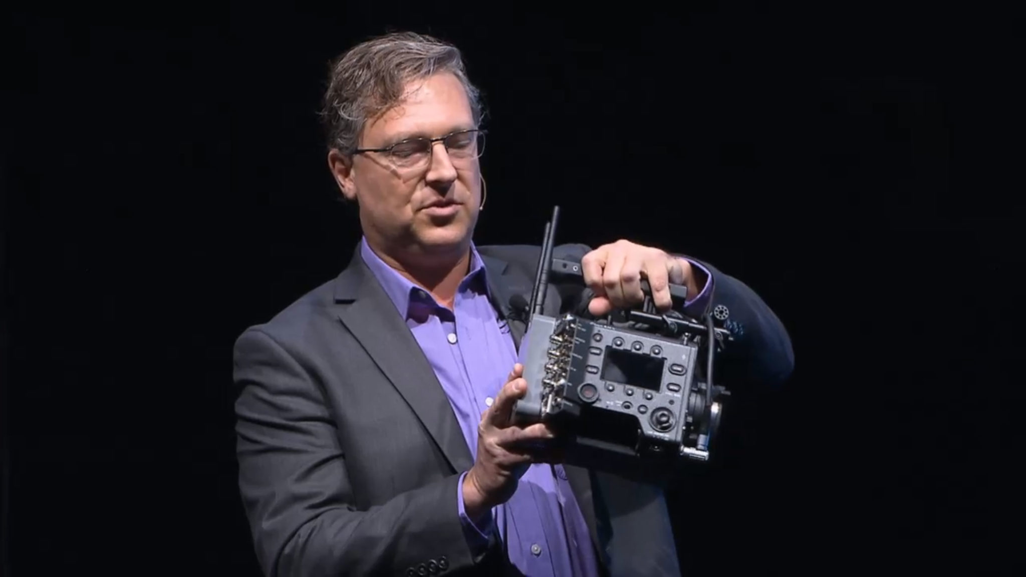 The Teradek Bolt for Venice prototype on stage at NAB