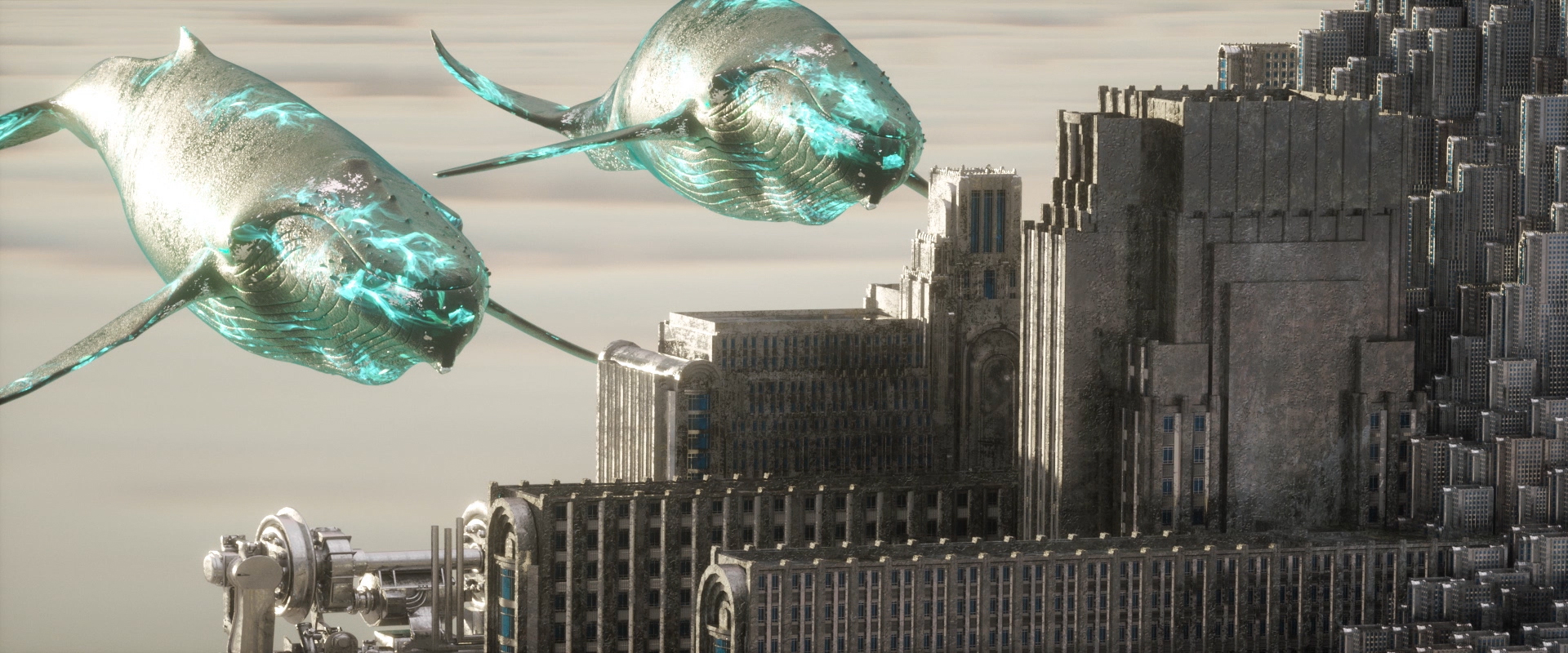 Whales approaching the cloud city