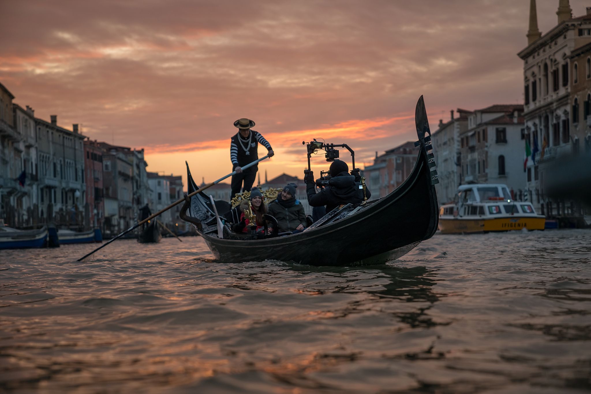 Shooting on a gondola at sunset