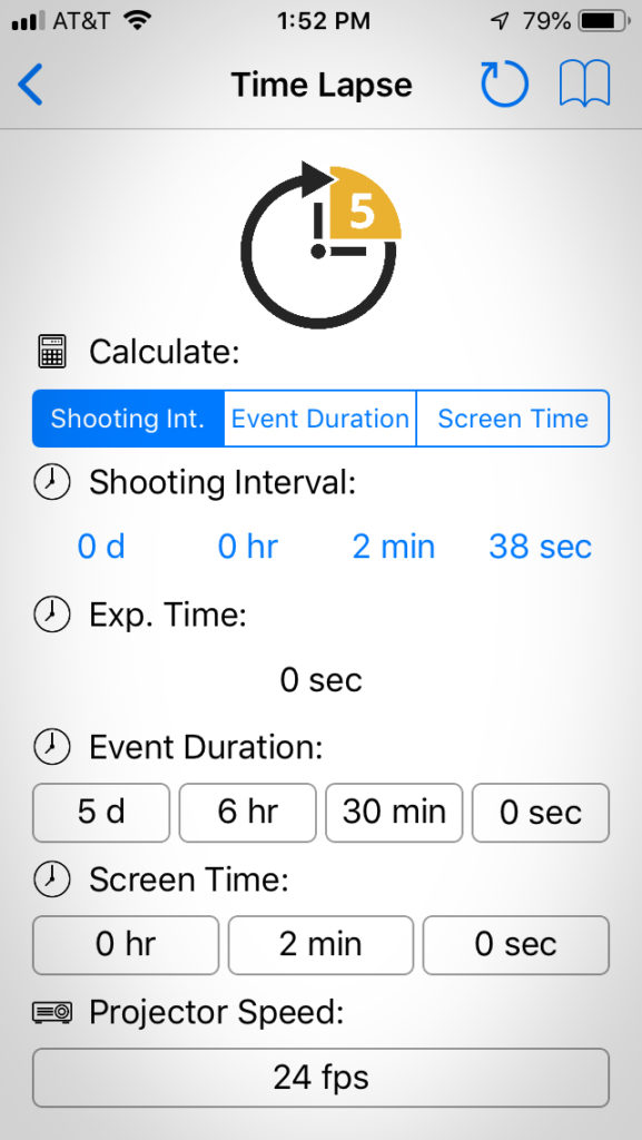 Screenshot: Time-lapse calculator