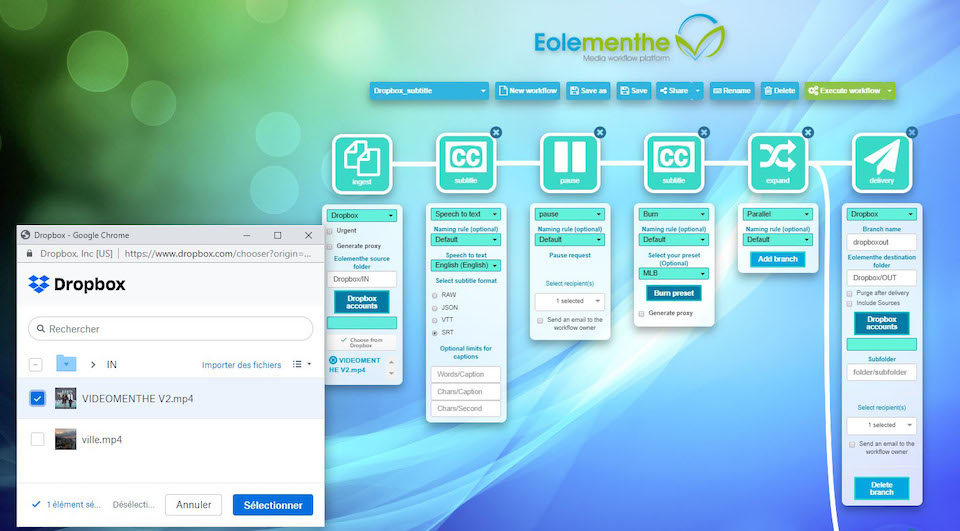 Screenshot of Videomenthe's Eolementhe integration