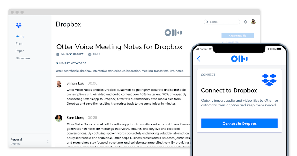 An example of Otter.ai's Dropbox interface