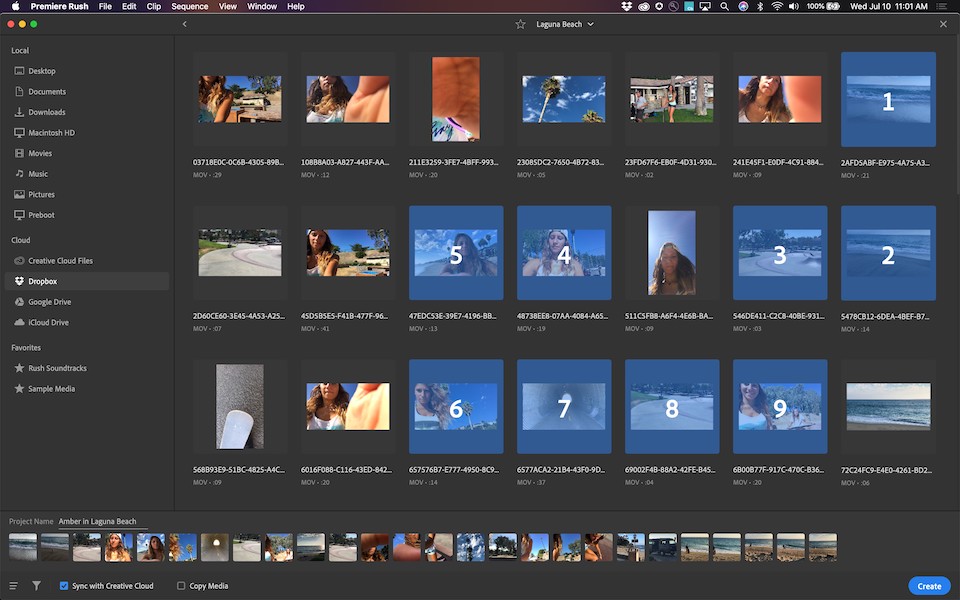 Screenshot of Dropbox integration with Adobe Premiere Rush