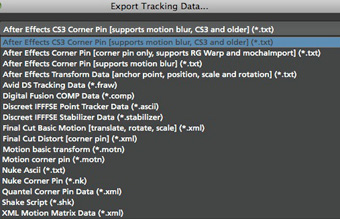 mocha's export tracking data dialog