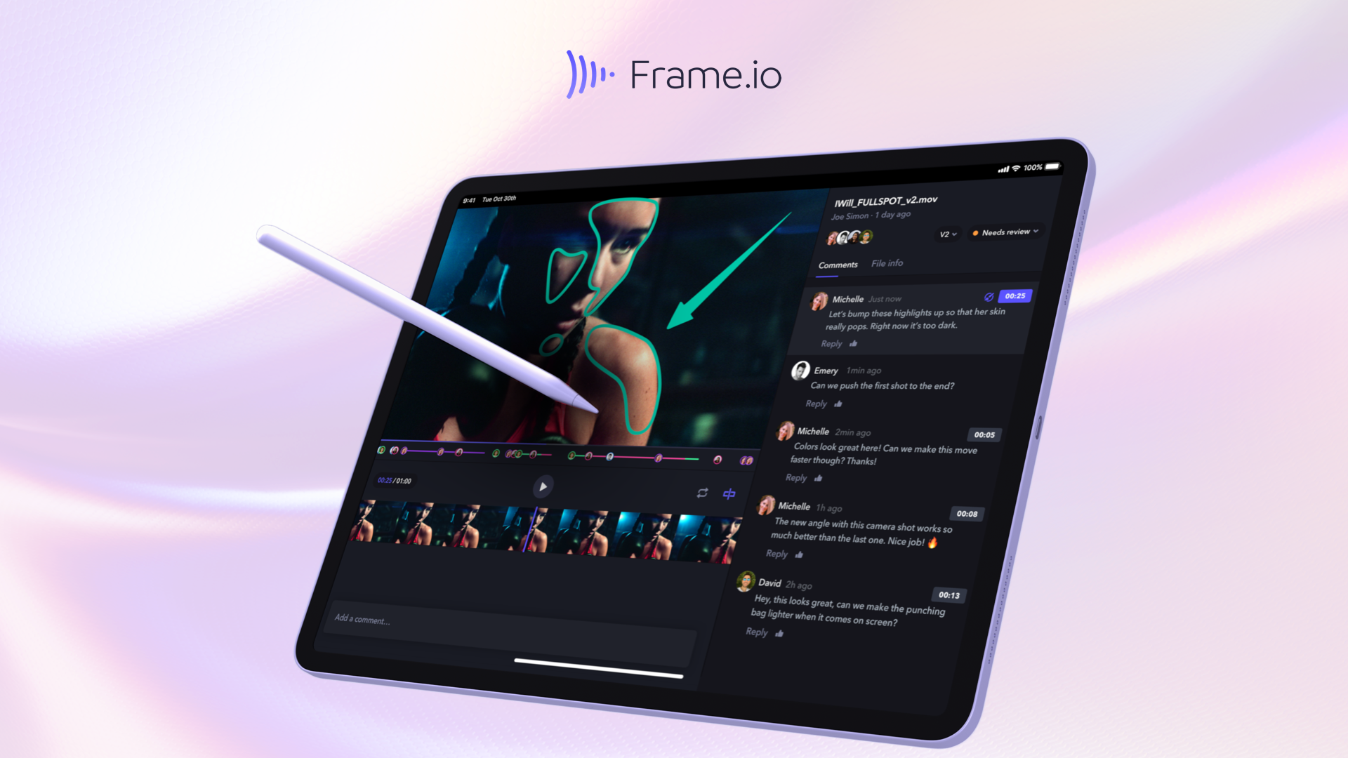 Frame.io for iPad review page